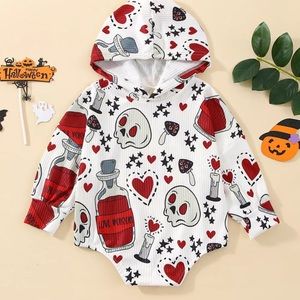 Halloween Baby Boy Girl Potion Red White Skull Hoodie Sweatshirt Onsie Romper